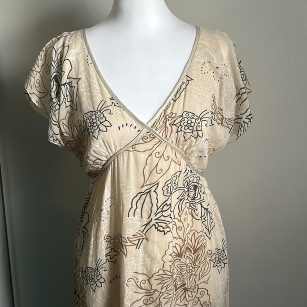 Free People Floral Split Cap Flutter Sleeve Year Round Cotton Gauze Midi Dress - Picture 3 of 13